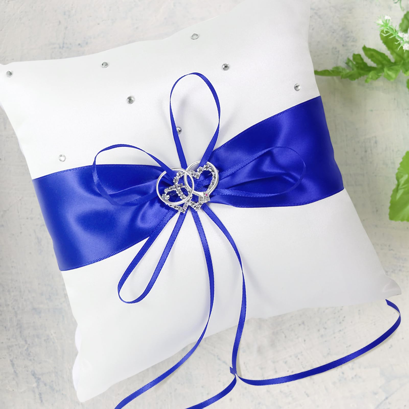 Cuscino Fedi Nuziali 20x20cm - Con Fiocco E Strass Per Cerimonia Matrimonio - Foto 3