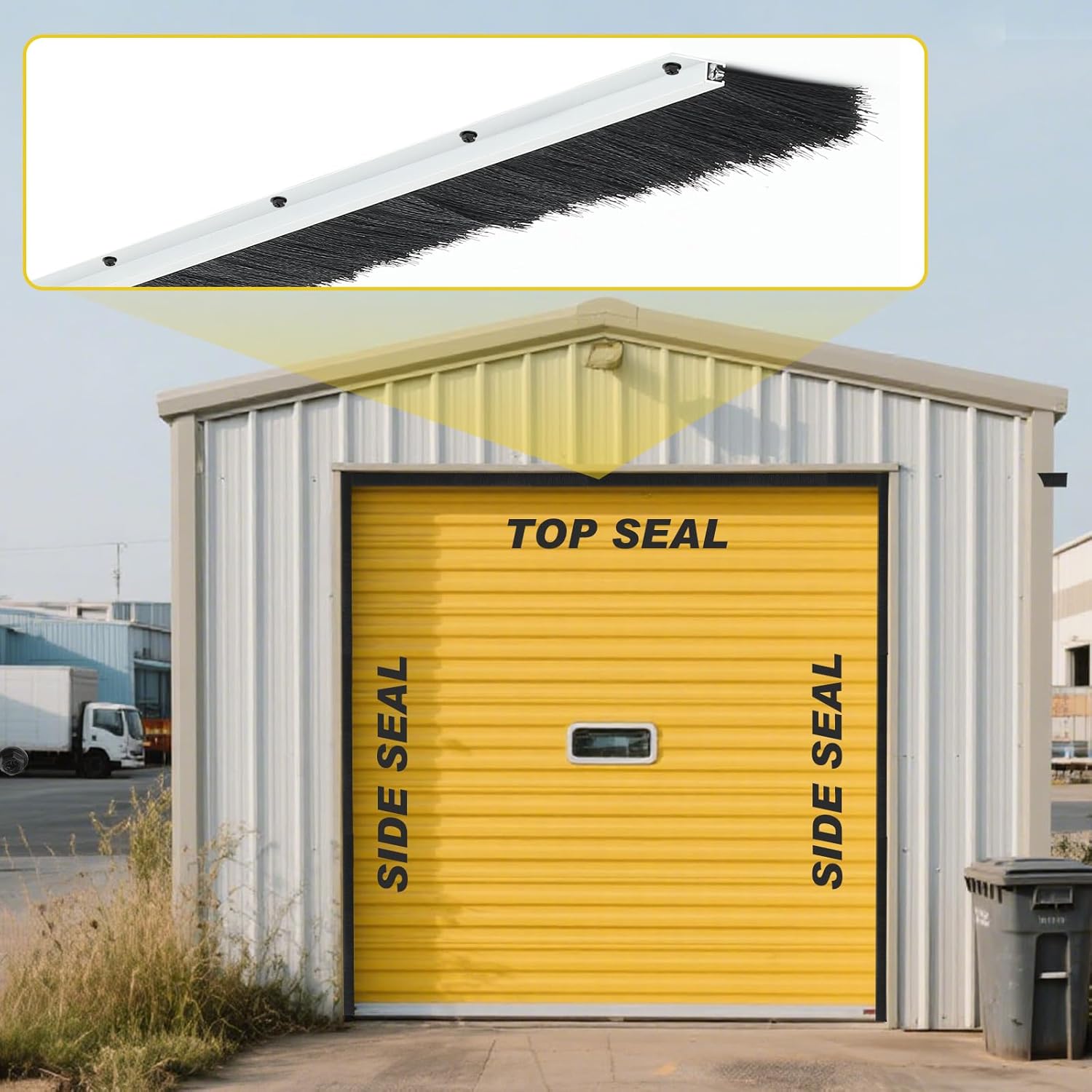 3" Roll up Garage Brush Seal for Top, 8ft Long Heavy Duty Garage Door Seal Nylon Brush with Aluminum Track No-Drill 45deg Holder for Commercial, Corrugated, Sliding Barn, Hangar Doors