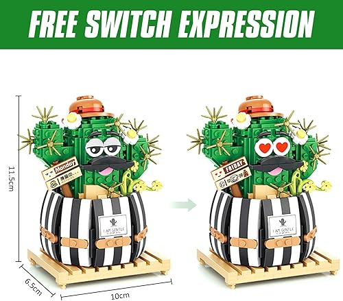 Miniatura 4 de Juego de bloques de construcción de bonsái de cactus bulbosos, decoración creativa única para el hogar, ramo de flores artificiales, construcción de