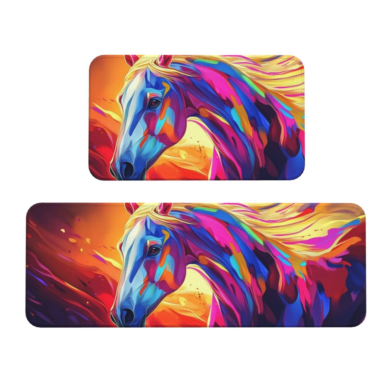 Tapetes de cocina acolchados con diseño urbano de caballo, alfombras de suelo lavables, juego de 2