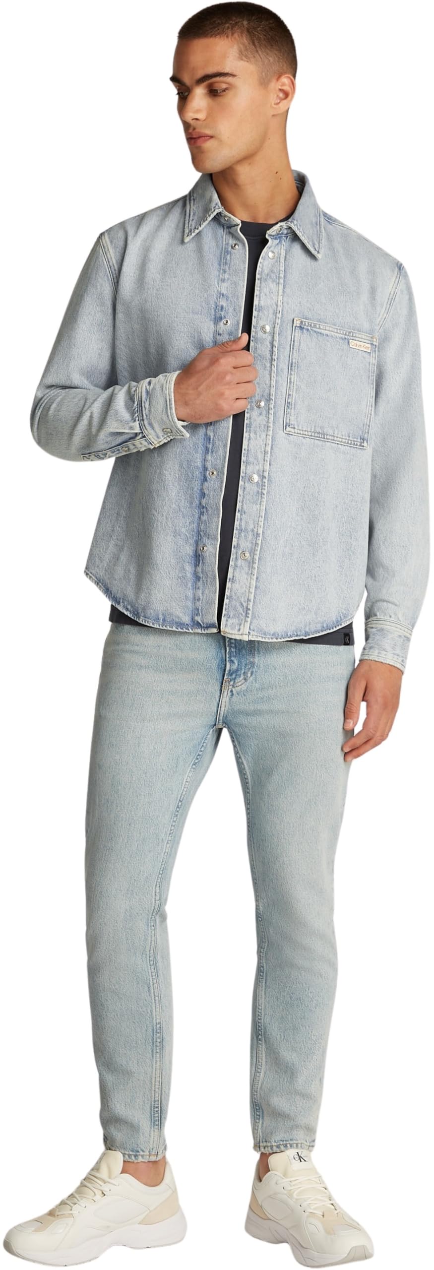 Calvin Klein Camisa Vaquera Hombre Regular Denim Shirt con Bolsillo en el Pecho