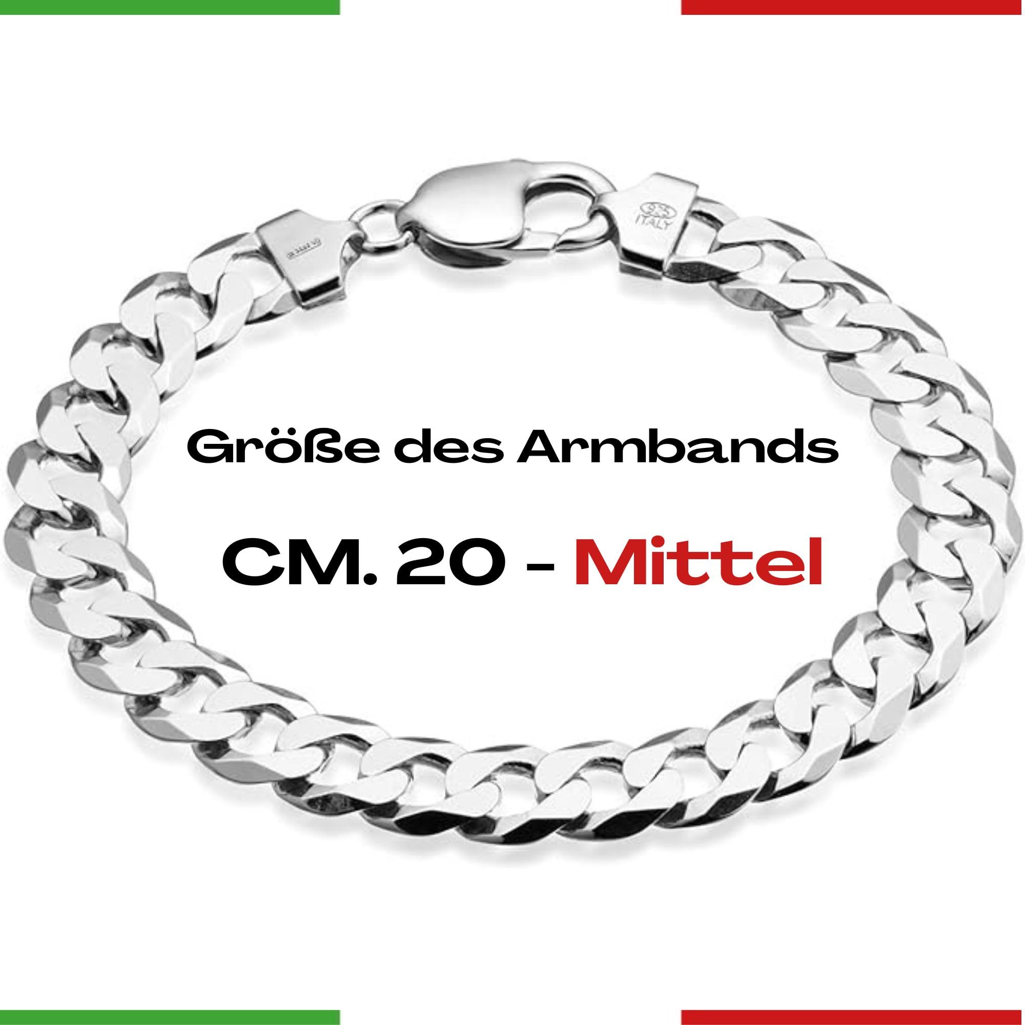 QUADRI Silber Armband Herren - Armbänder für Herren - Panzerkette Armband | Armband Herren Silber 925 Made in Italy - Herren Schmuck