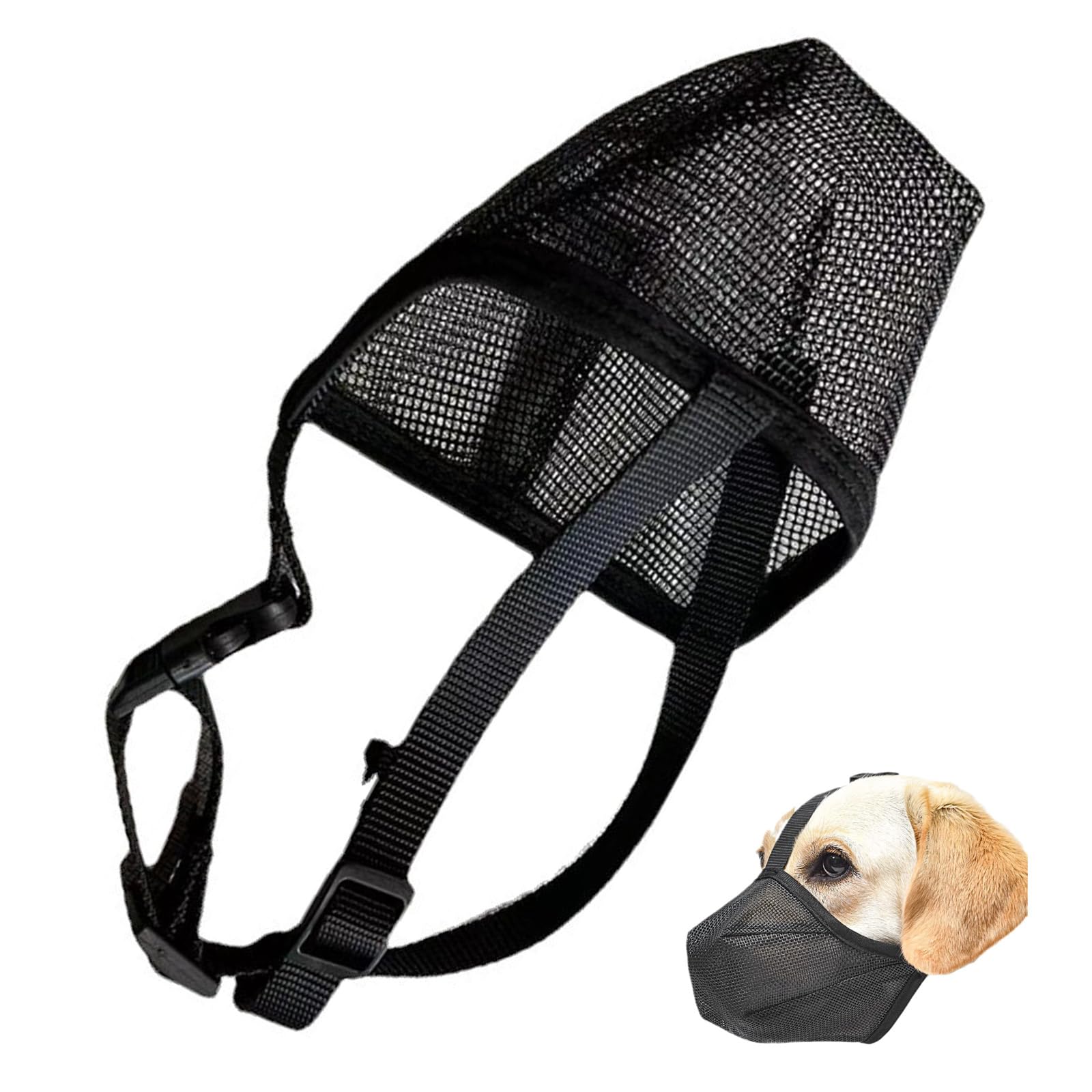Comfortable Dog Mouth Guard Cover Prevent Chewing Round Mesh Dog Muzzle Soft Nylon Dog Muzzle Breathable Adjustable Mesh Muzzles( Black)
