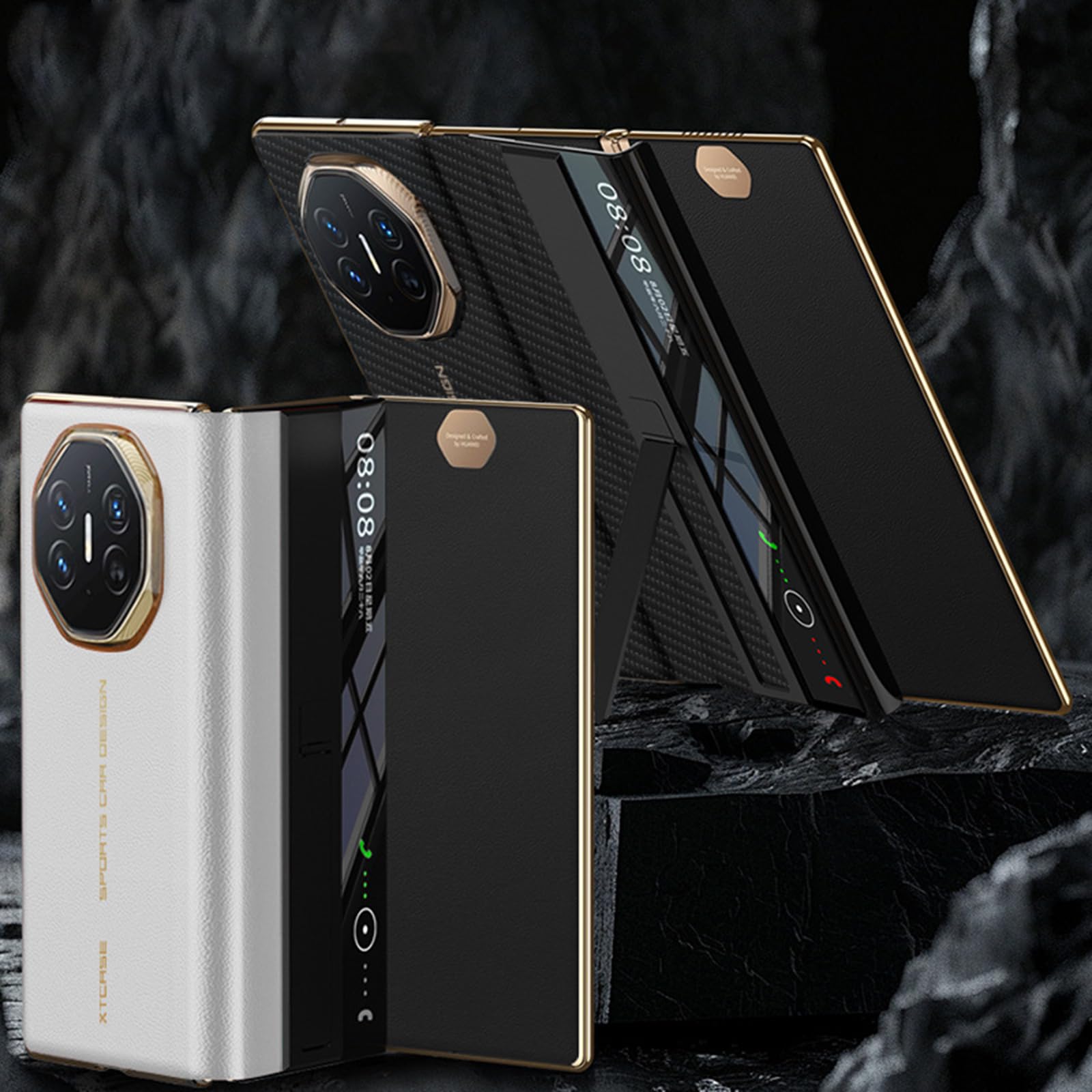Étui en Cuir pour Huawei Mate XT, Coque de Protection à Rabat Transparente avec fenêtre Transparente et Support réglable, étui de Luxe Antichoc pour Huawei Mate XT, Noir