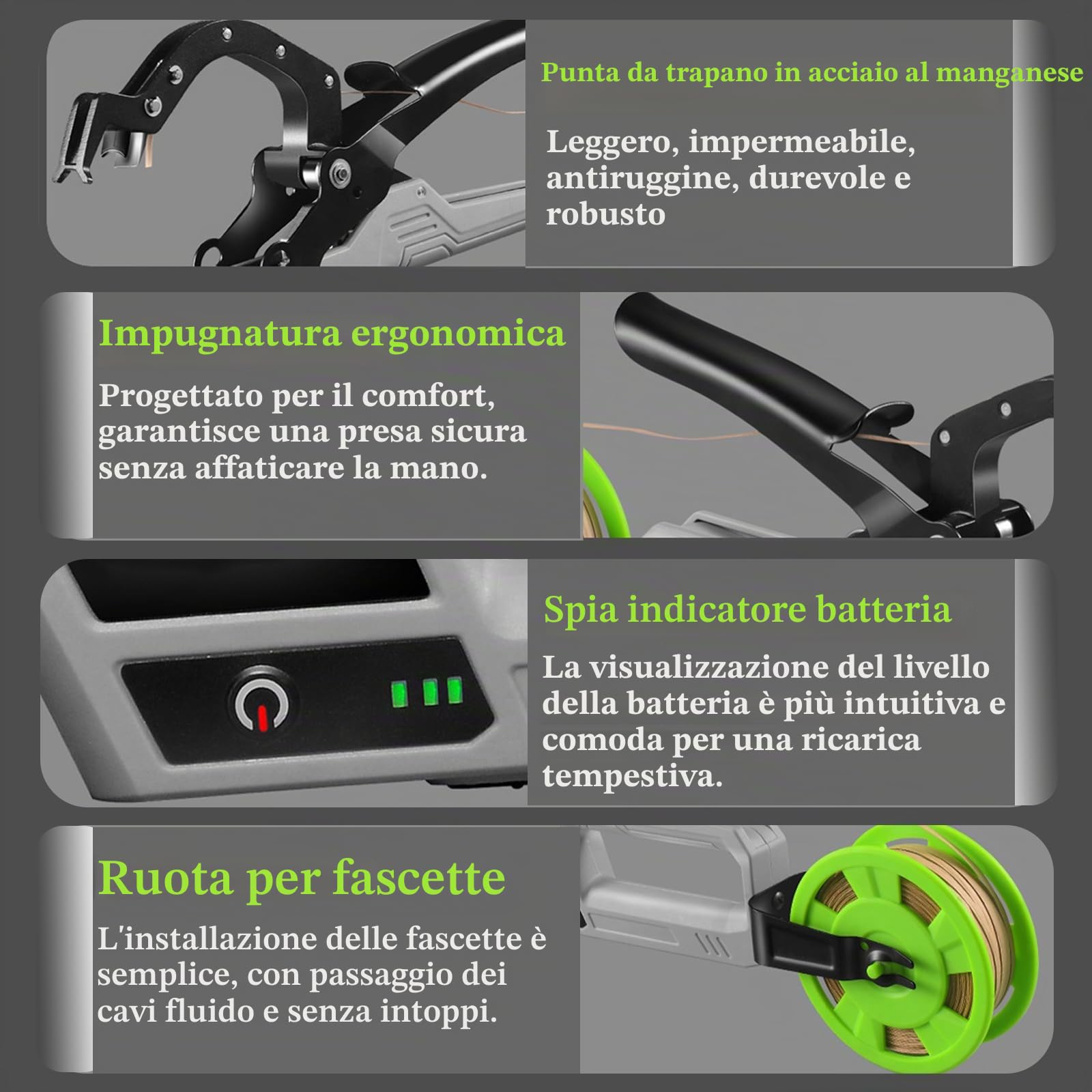 Legatrice Per Piante Elettrica, Legatrice Per Vigneto Con 2*2,5 Ah, Indicatore Di Alimentazione, Diametro Di Rilegatura 45 Mm, Legatrice Da Giardino Portatile 6000 Volte Per Uva, Piante, O Gray&Green
