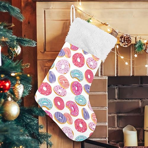 ALAZA Medias de Navidad coloridas donas con esmalte y gránulos, decoraciones clásicas personalizadas de calcetines grandes para la temporada