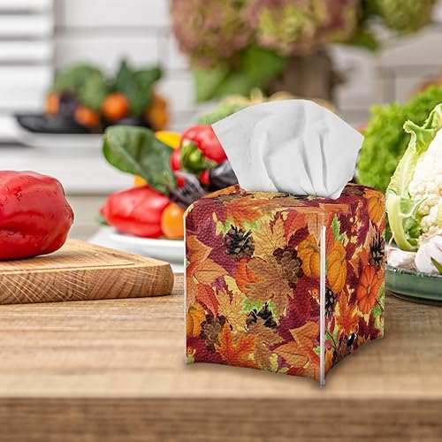 Miniatura 5 de Gomyblomy Funda para caja de toallas de papel con estampado de hojas de arce, soporte cuadrado para caja de pañuelos de papel con tema de Acción de
