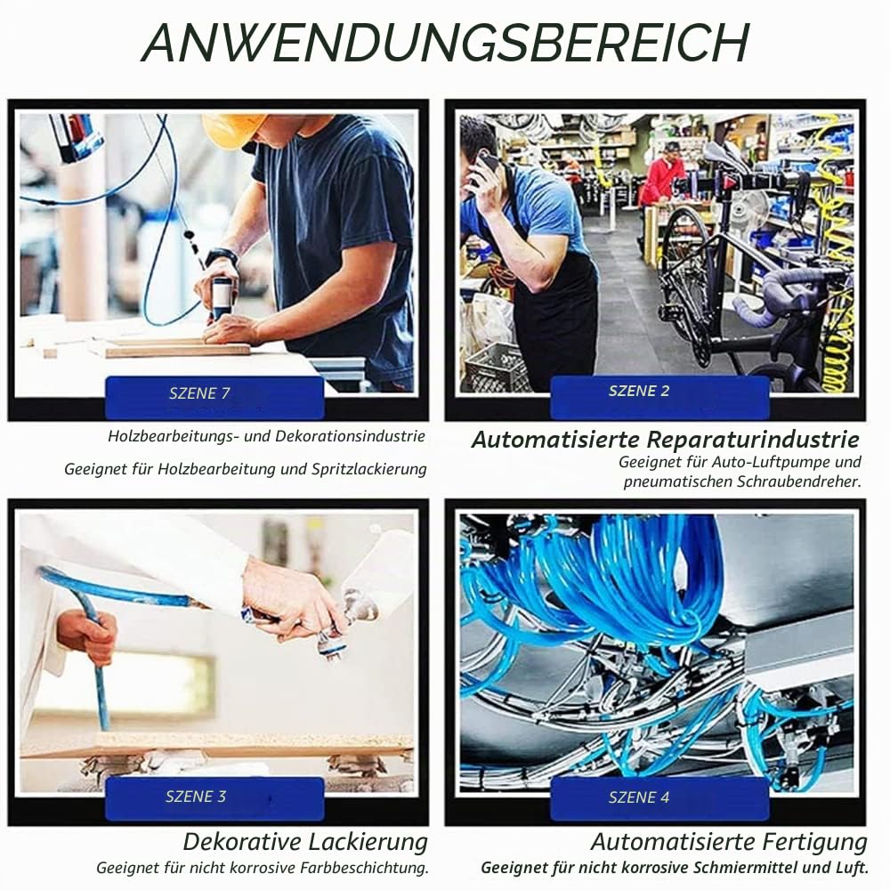 Blau 10M Polyurethanschlauch 16 mm Außendurchmesser X 12 mm Innendurchmesser PU-Luftschlauch mit 14 Verbindungssätzen und Schneider, flexibel und wetterfest