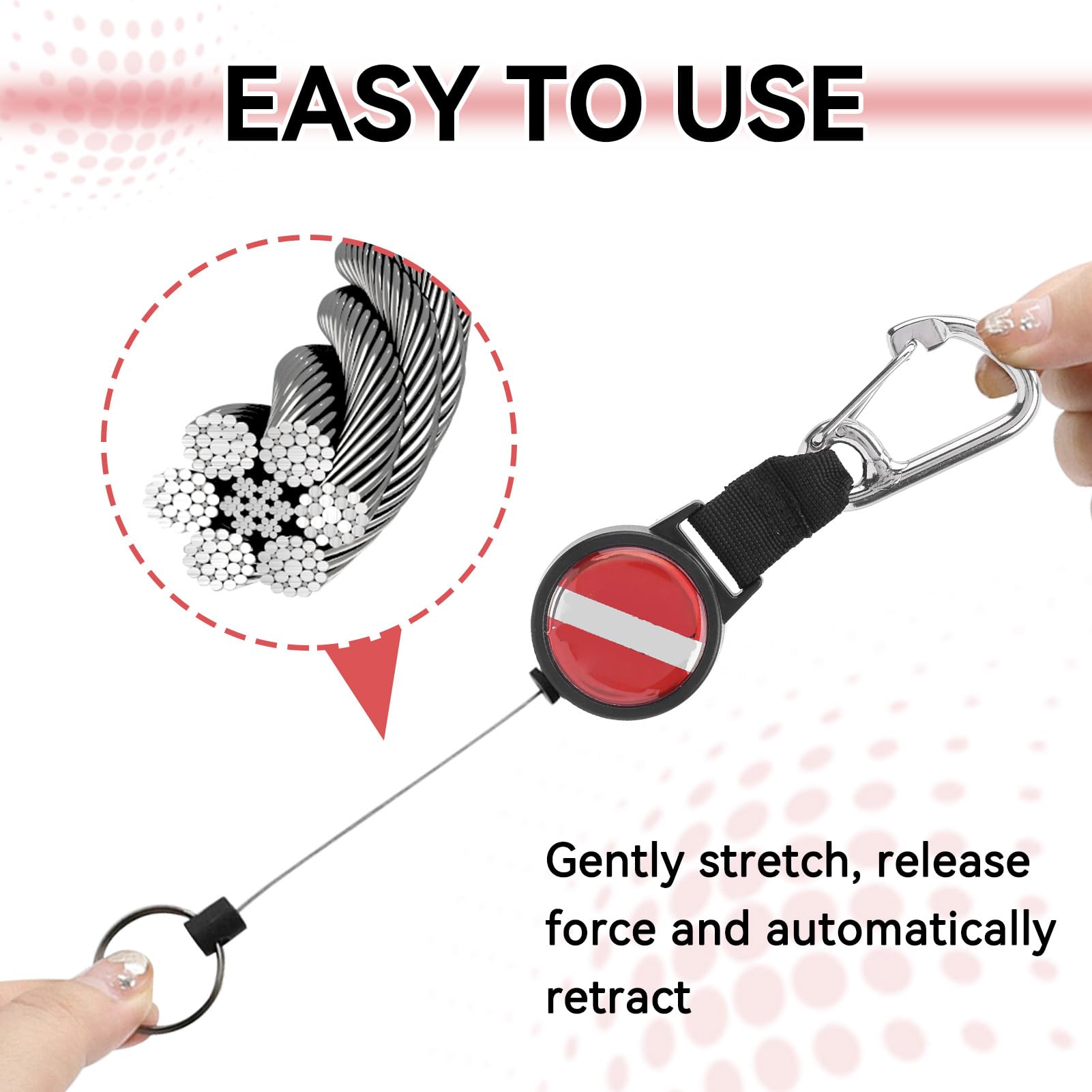 Scuba Retractor Clip, Anti-Lost Diving Edelstahldraht Stretch-Federseil mit Lanyard-Schlüsselring BCD-Zubehör zum Tauchen, Schwimmen