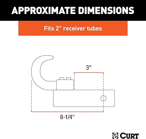 Miniatura 2 de CURT 45825 Soporte de bola de enganche de remolque con gancho de remolque, se adapta al receptor de 2 pulgadas, 10K