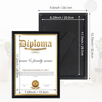 GraduationMall A4 Certificate Frame Solid Wood Picture Frame Diploma Holder Real Glass Photo Frames for Wall Tabletop Display Black