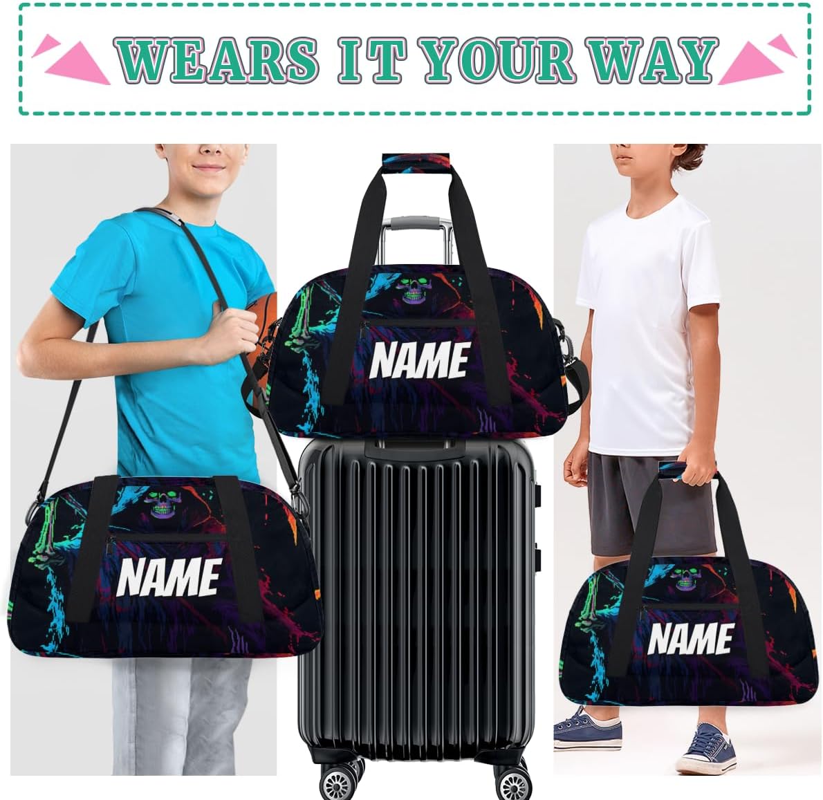 Custom Easter Skeleton Duffel Bag for Women Men, Personalized Sickle Ghost Sport Gym Duffel Bag with Name Travel Weekender Overnight Bags