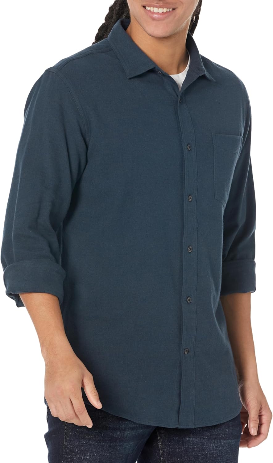 Amazon Essentials Men's Long-Sleeve Flannel Shirt (Available in Big & Tall) Large Washed Navy