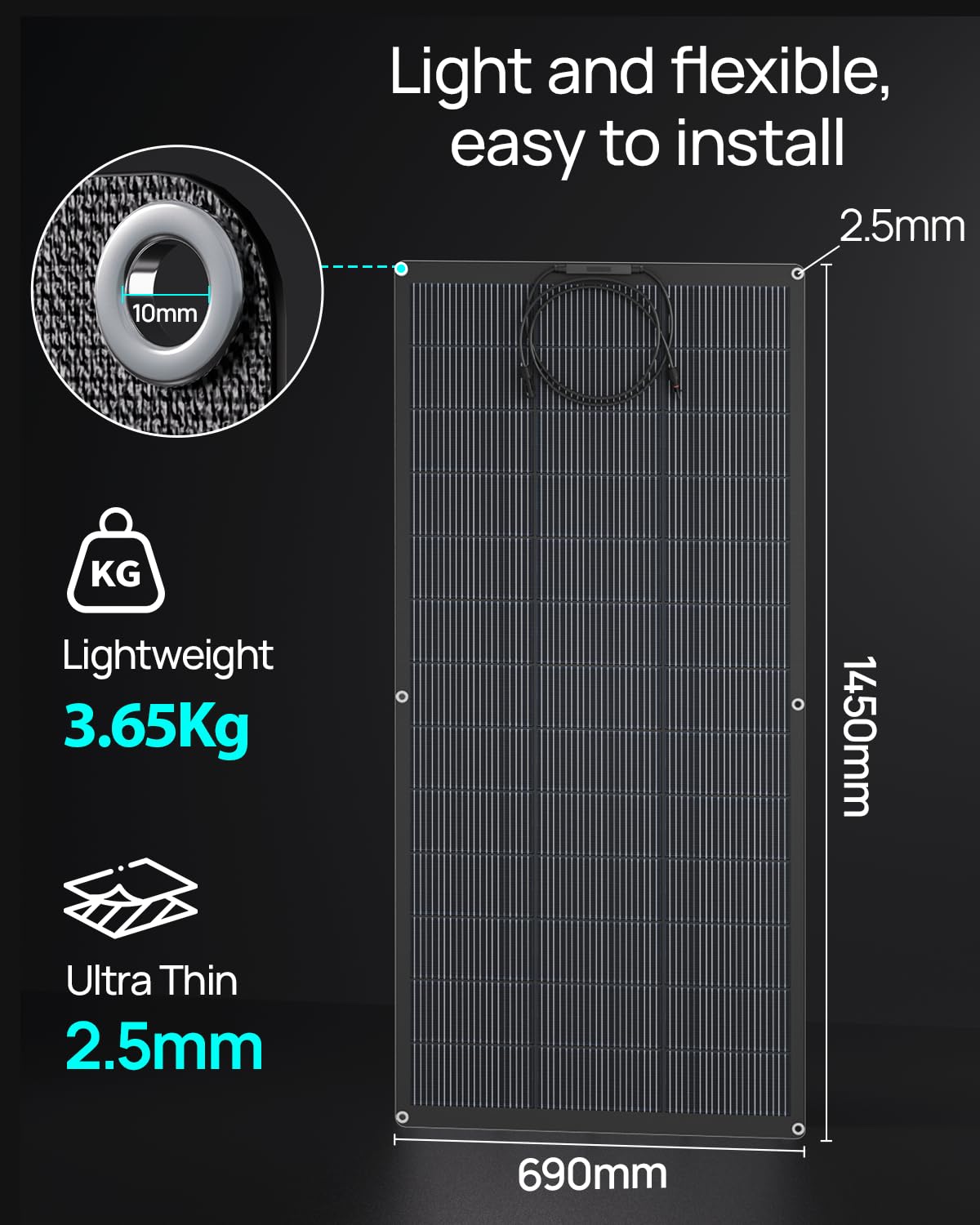 Panel solar flexible ECO-WORTHY 200W ETFE 18BB 25% eficiencia balcones autocaravanas barcos