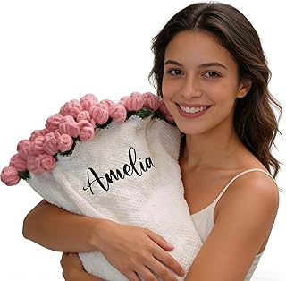HUTARIO Custom Name Embroidery Crochet Flower Bouquet Blanket Handmade K...
