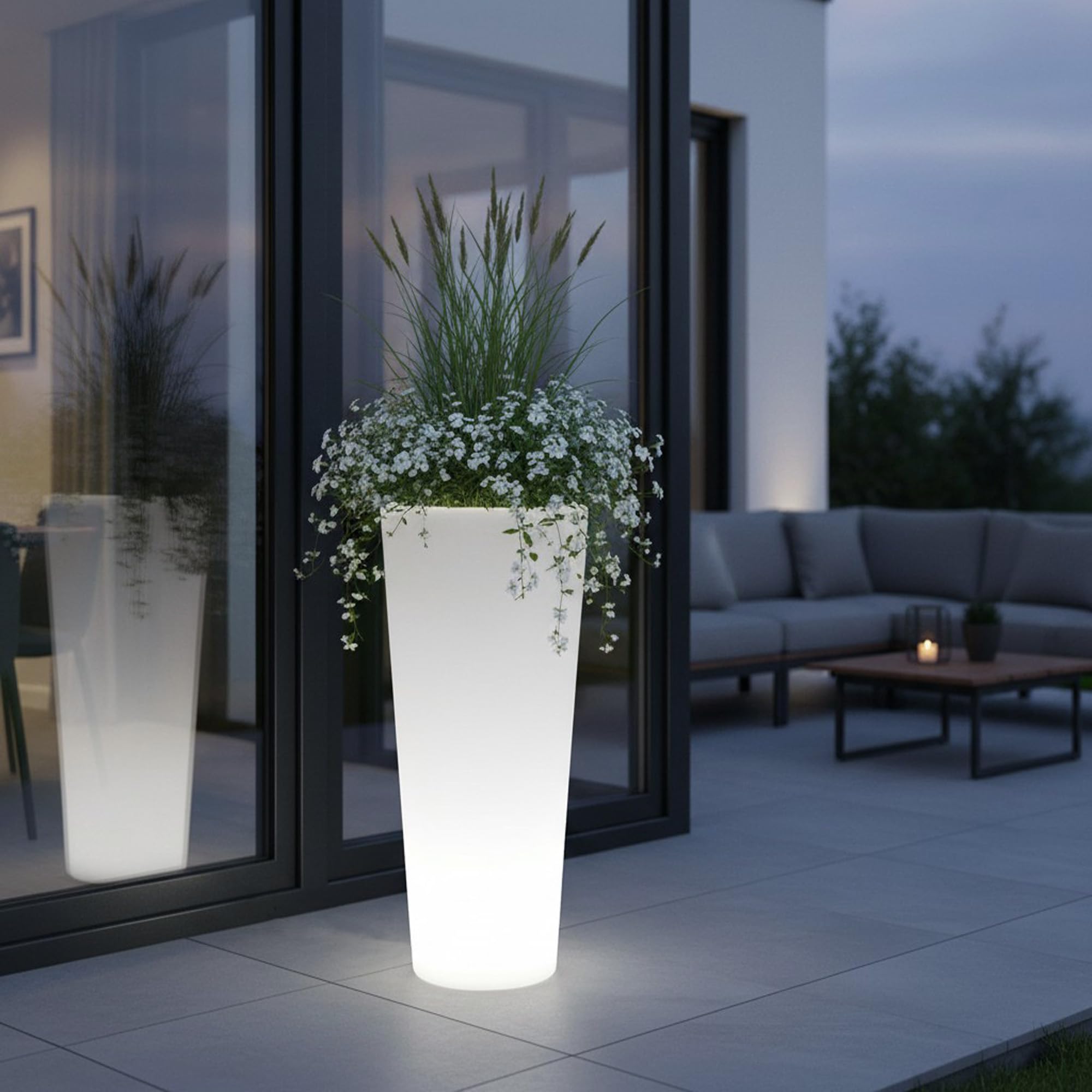 Arnusa Vaso da fiori moderno illuminato 90x37 cm fioriera PL404S vaso da fiori LED RGB con batteria e alimentatore per interni ed esterni