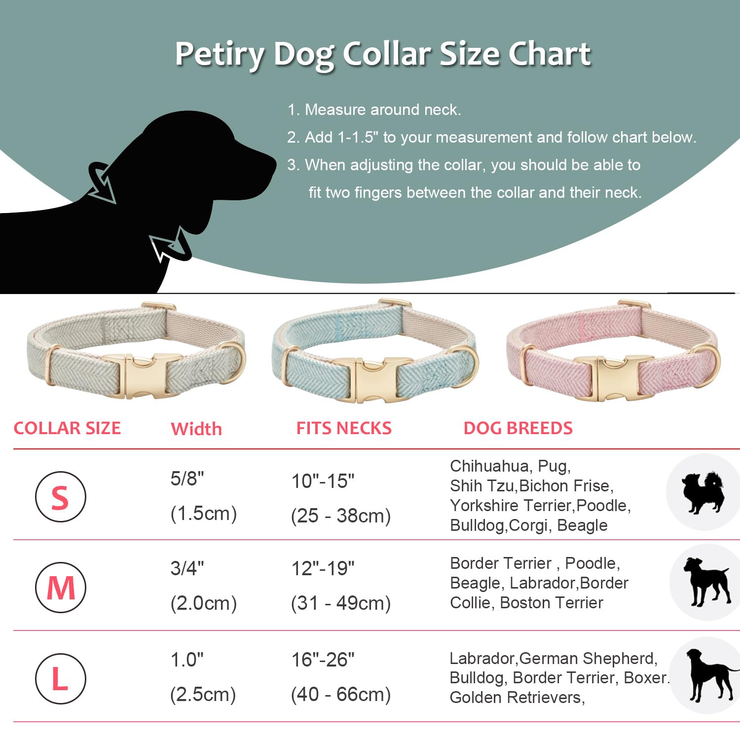 Petiry Tweed Dog Collar with Side Release Metal Buckle,Stylish Durable Cotton Fabric Dog Collar For Medium Dogs Neck 31-49cm,Blue - Image 3