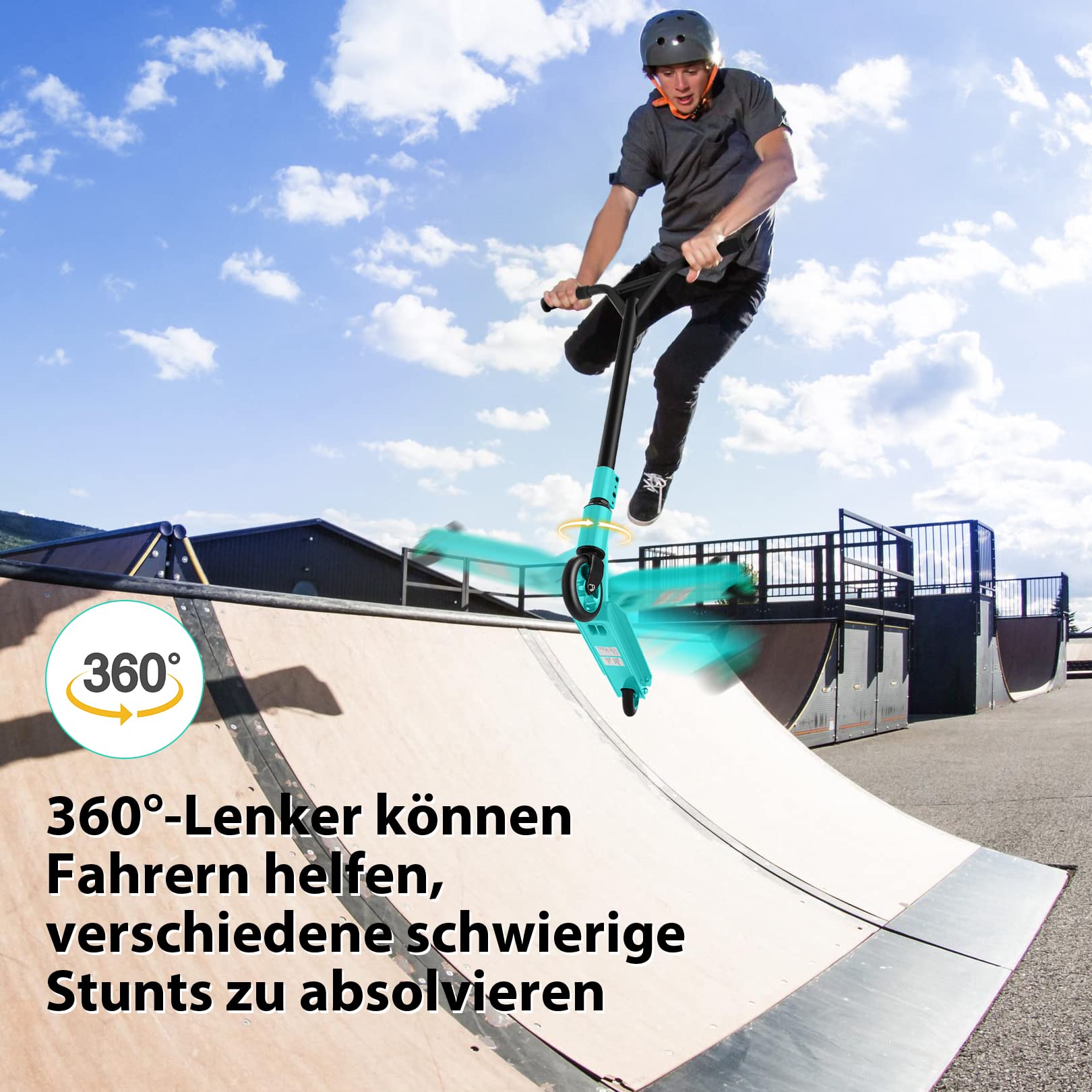 Monopattino Freestyle HOSWTLY 360° - Ruote 110mm, ABEC 9, Verde, Per Bambini E Adulti - Foto 5