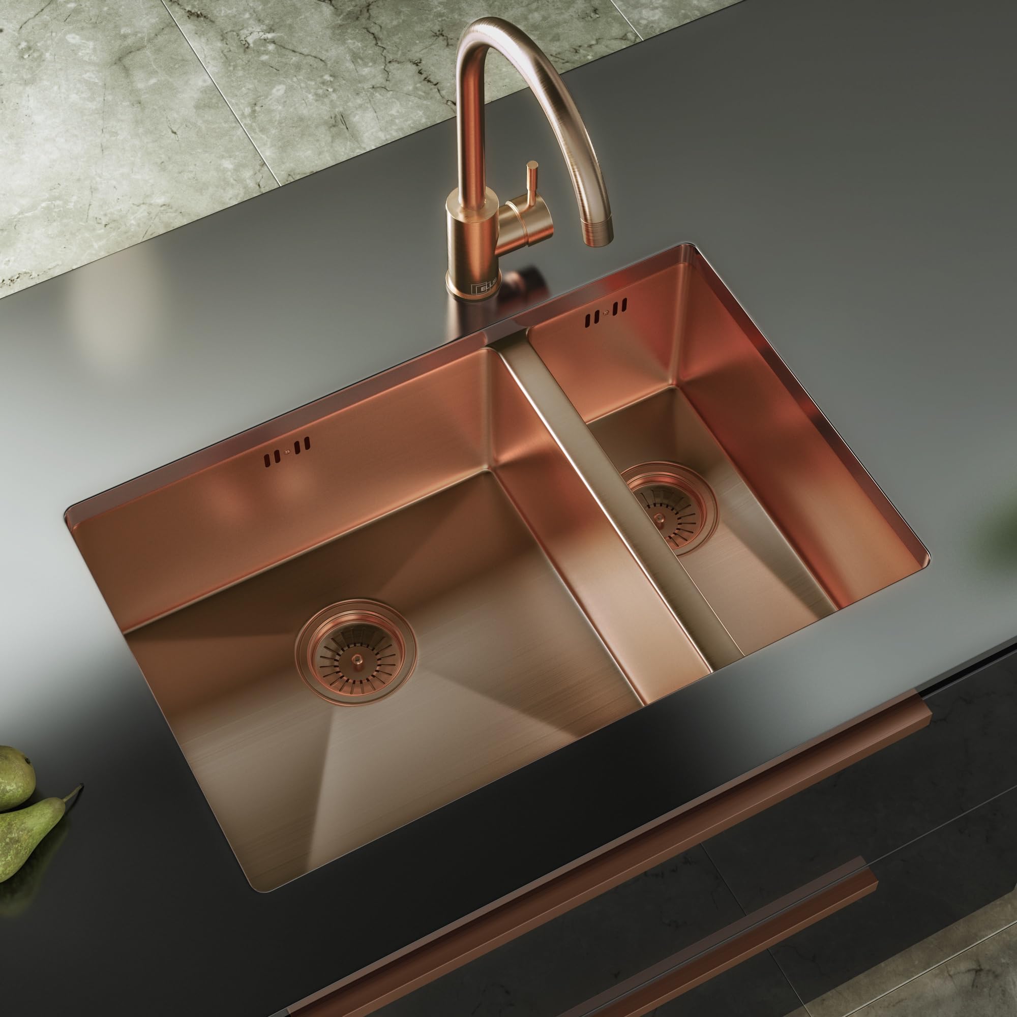 Liquida EL440CP 1.0 Bowl Copper PVD Undermount Kitchen Sink with Waste