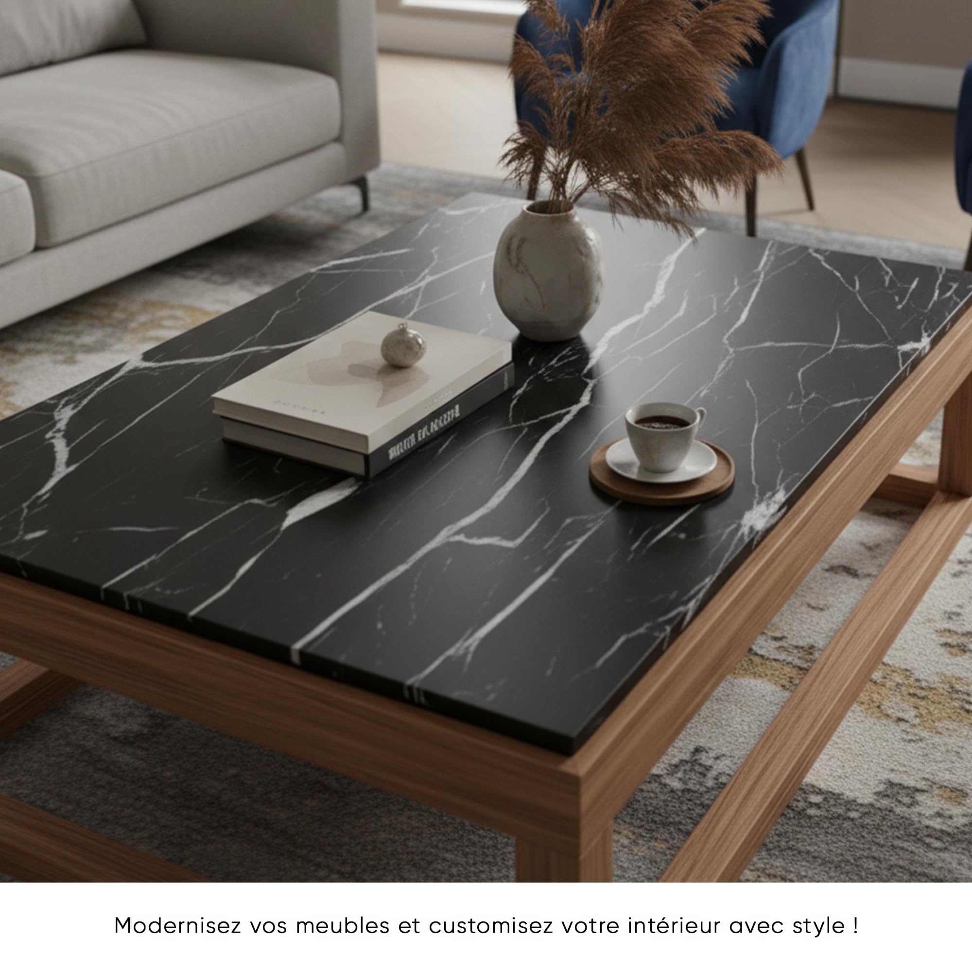 Ambiance - Adhesivo adhesivo para el metro (60 cm x 30 m, adhesivo para cocina, muebles y cuarto de baño, mármol, color negro y blanco