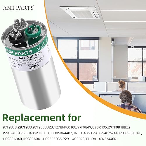 Miniatura 5 de AMI PARTS 60+5 MFD 605 uF Condensador 370440V CBB65 CBB65B Condensador redondo de doble ejecución reemplazar para 97F9895 Z97F995, para bomba de