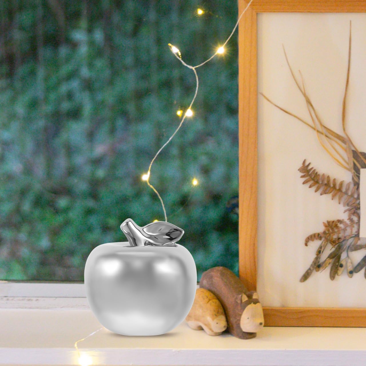 BESPORTBLE Ceramic Apple Ornament Apple Figurine Porcelain Fruit Statue Figurine for Christmas Bookshelf Office Home Decor (Sliver)
