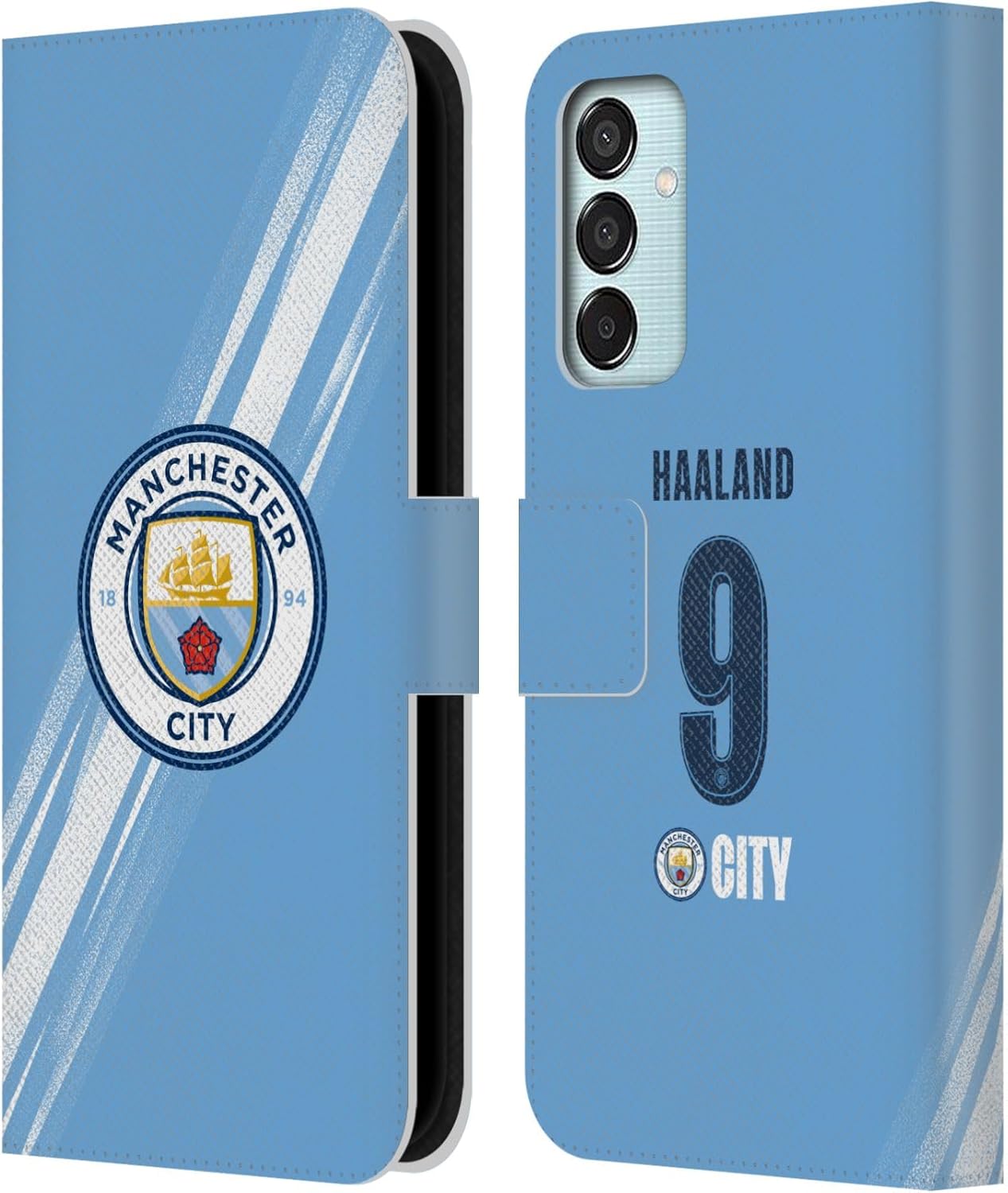 Head Case Designs Officially Licensed Manchester City Man City FC Erling Haaland 2025/26 Players Home Kit Leather Wallet Case Compatible with Samsung Galaxy M15/F15 5G