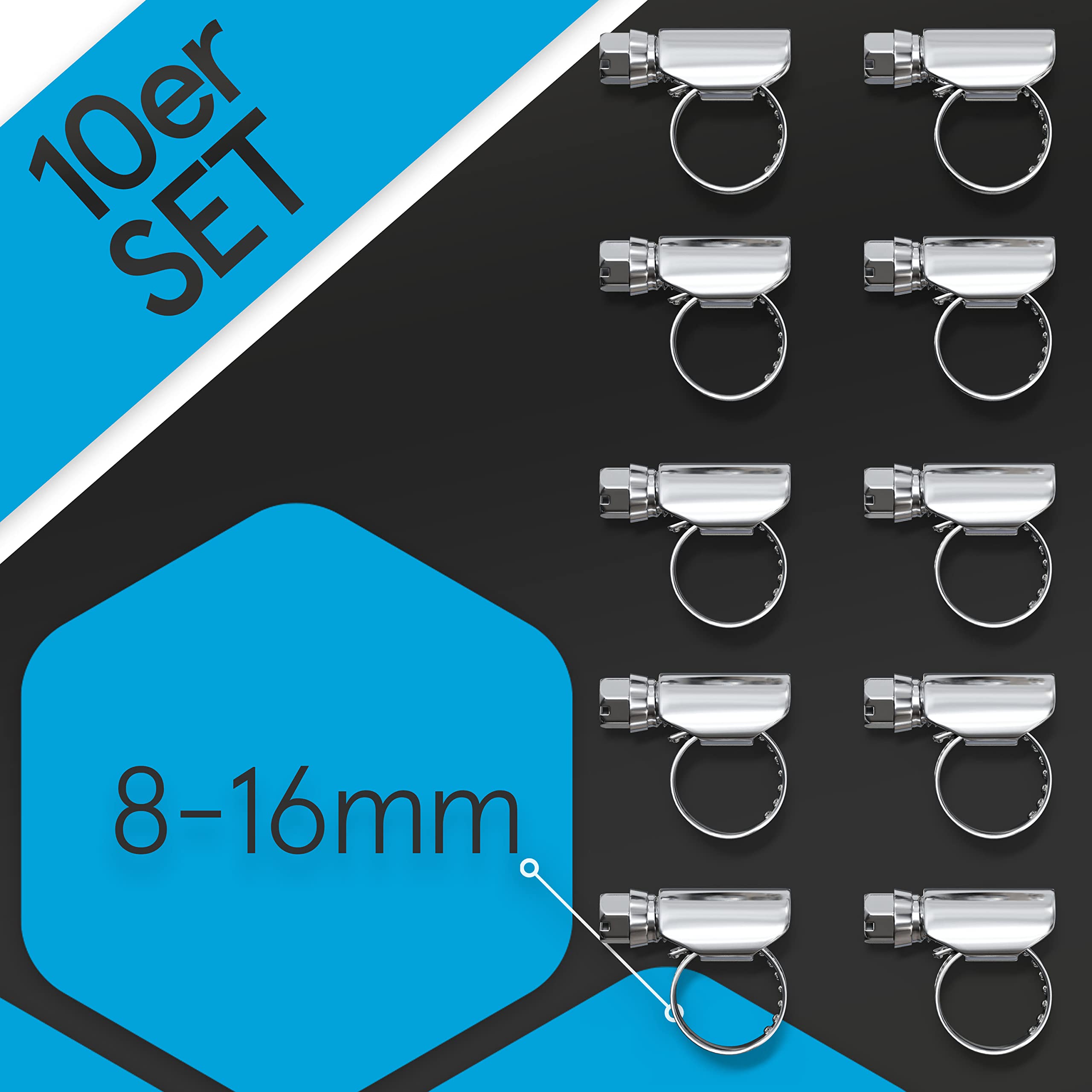 Edelstahl Schlauchschellen Set – 16 Teile In 4 Größen (16/25/32/44 Mm), Verstellbar & Korrosionsbeständig