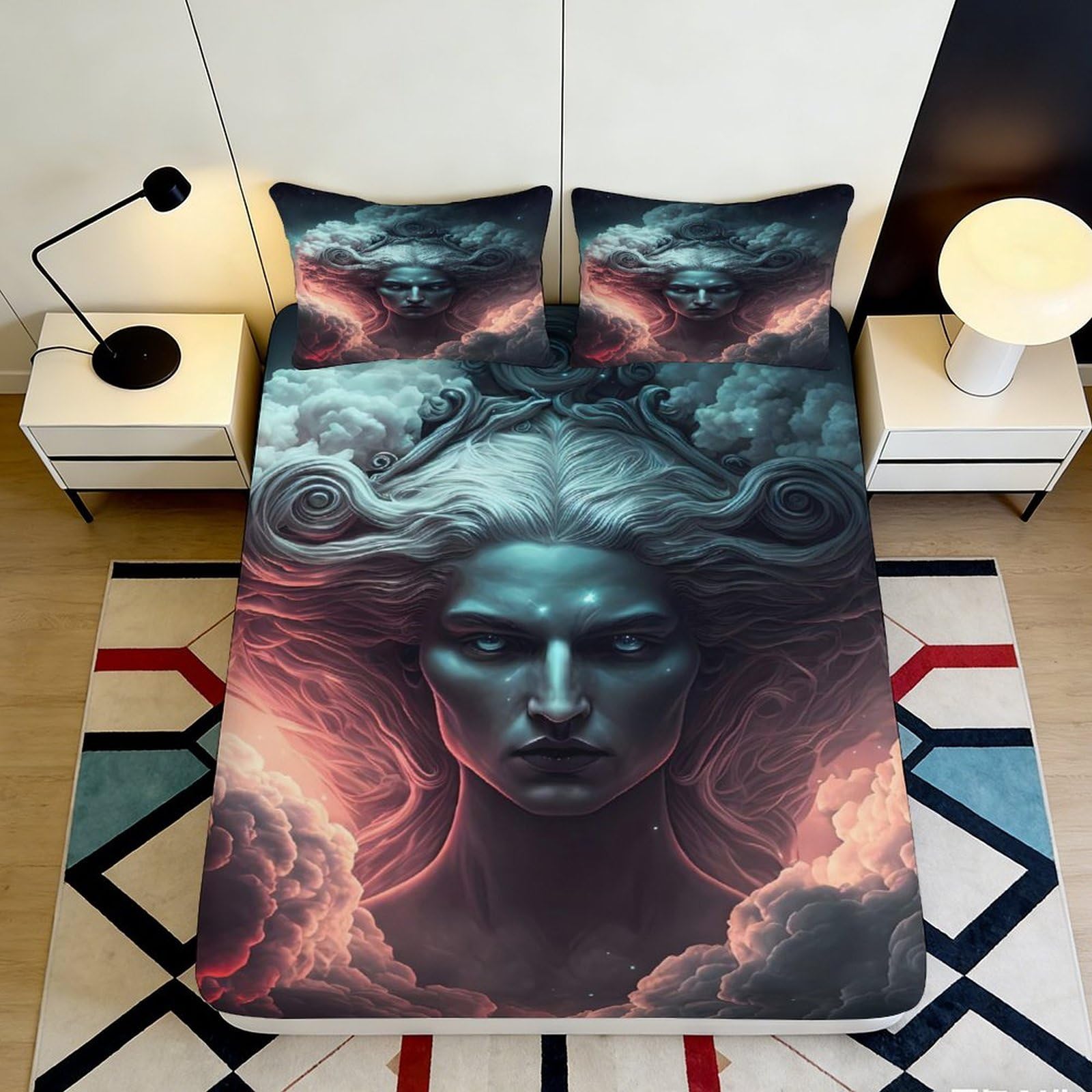 3D Printed Fantasy Goddess Fitted Sheet Microfiber Soft Breathable Dream Cloud Mattress Cover for Bedroom Decor 90x200x25cm
