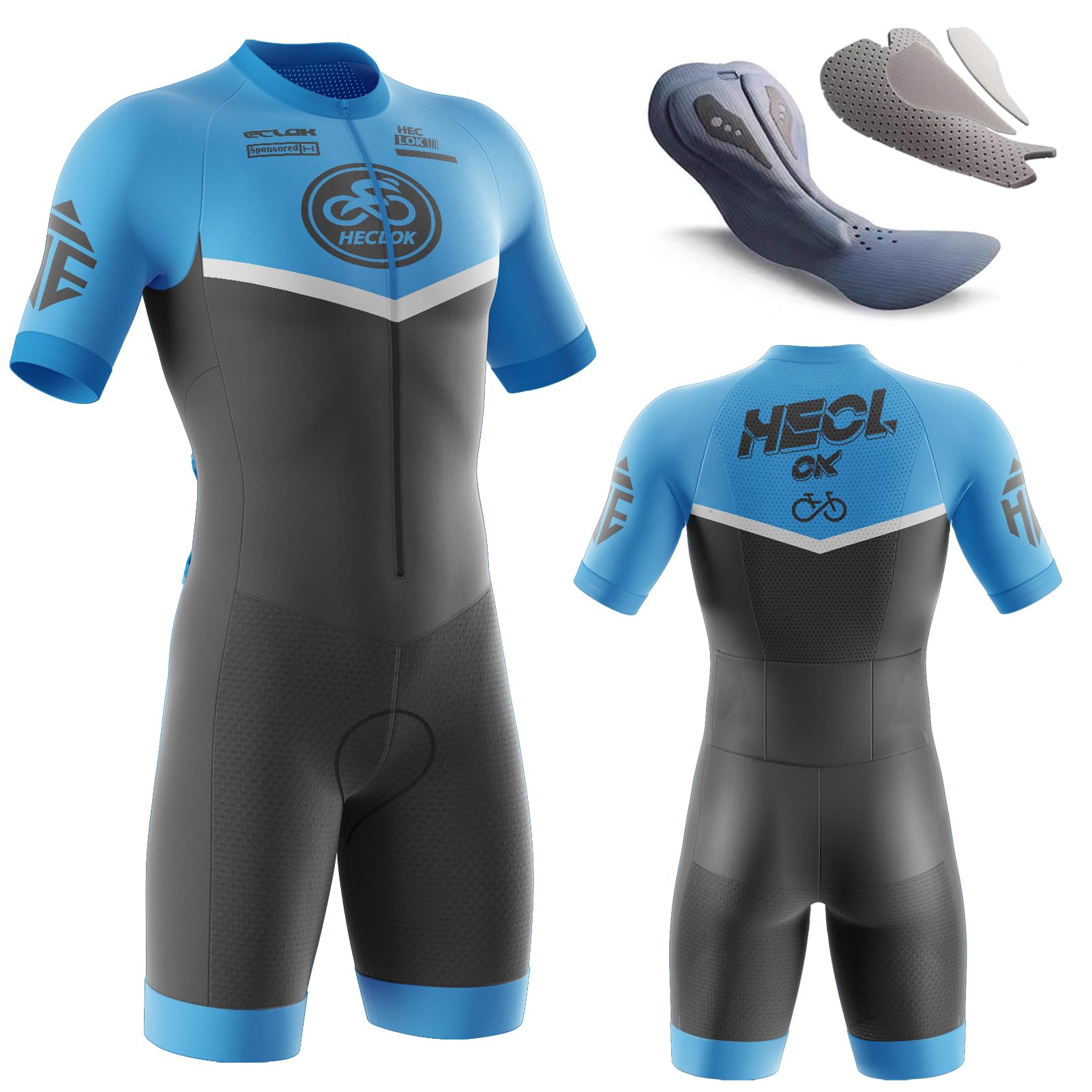 Heclok Men's Typ-11 ’S Cycling Skinsuit–Competition Professional Padded,Breathable, Quick Dry Triathlon Suit–Short Sleeve One Piece Bodysuit For Bicycle Training,Cyclist Clothing (,L)