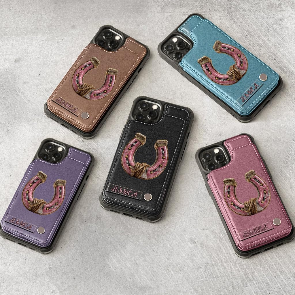 Horseshoe - Personalized Horse Wallet Phone Case, Personalized Horse Phone Case Customized Name Western Style Gift for Men Women Horses Lovers Christmas Birthday
