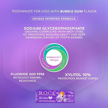 ROCS Kids 4-7 Years Old Fluoride-Free Toothpaste Tastes Like Balloon Gum