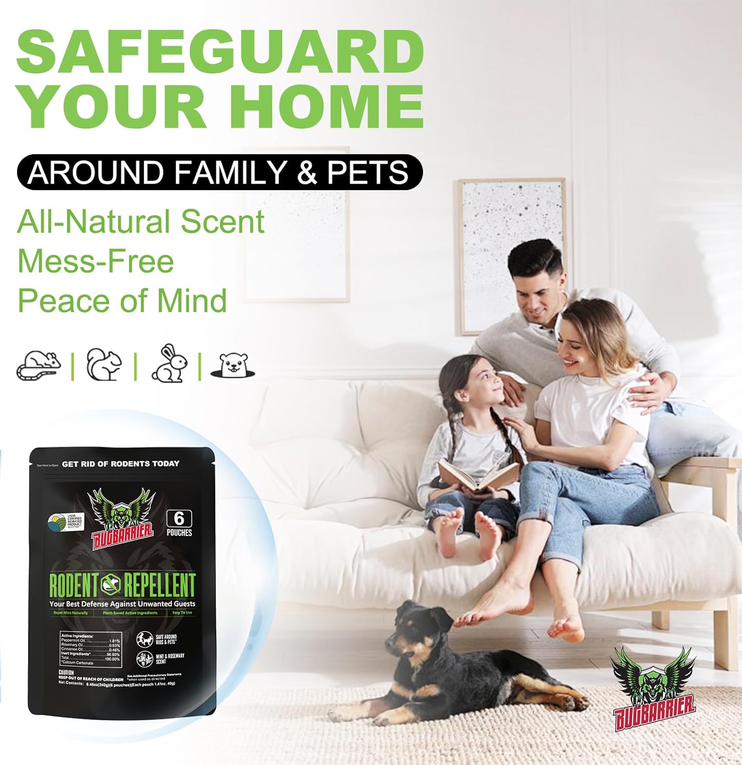 Extra-Strength Mouse Repellent Deterrent Pouches, USDA 99% Biobased, Peppermint & Rosemary Oils Repel Mice Nesting in Car, RV, Boat, Garage, Shed, Cabin Made in The USA (24 Pack)