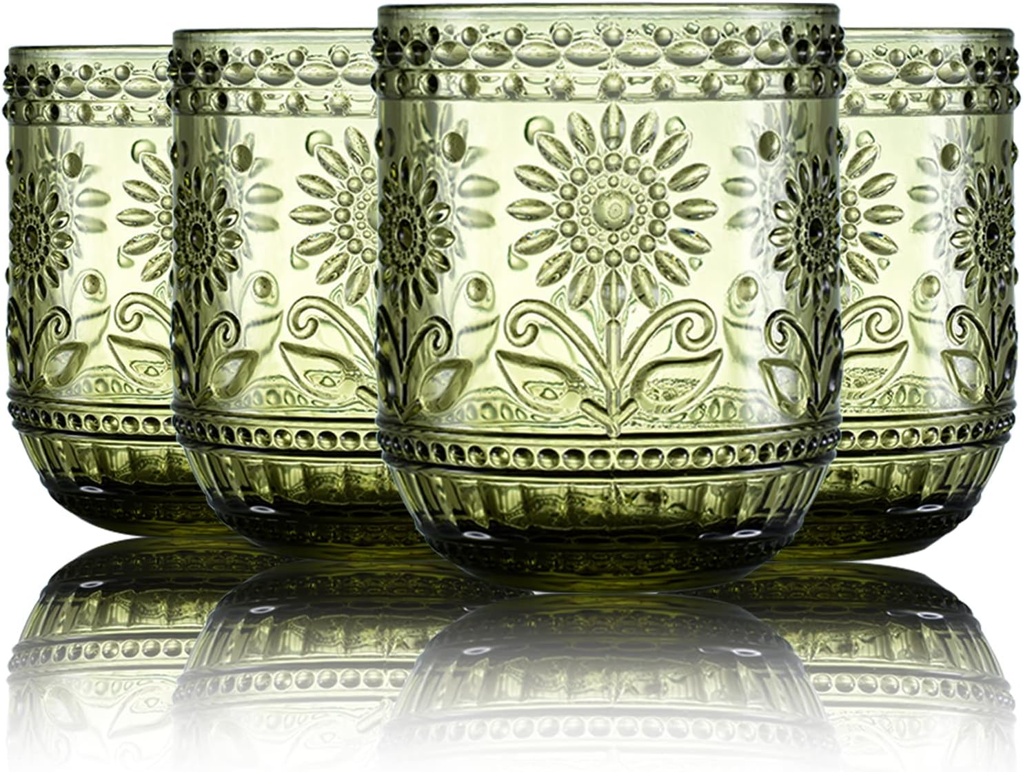 Amazon.com: Wongblee Floral Embossed Water Glasses 12 Oz, Vintage ...