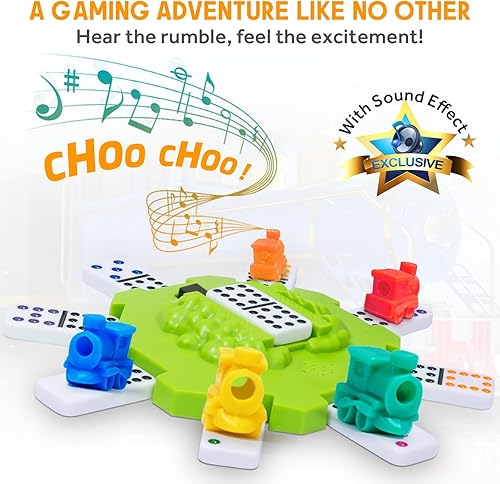 Miniatura 9 de Yinlo Juego de dominó de tren mexicano con efectos de sonido, juego de dominó de tren mexicano para viajes, juego de dominó de 91 fichas dobles de