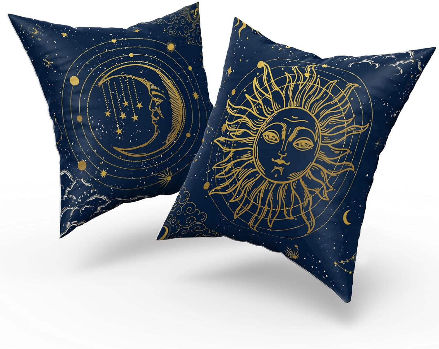 Giwawa Sun Moon Pillow Cover Set of 2, Blue Starry Sky Pillowcase Super Soft Breathable Cushion