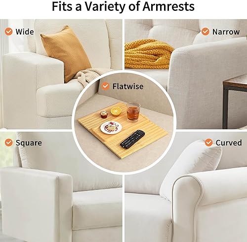 Miniatura 7 de Mesa de bambú para brazo de sofá, bandeja de brazo de sofá con bandeja extraíble extra, bandeja antideslizante para reposabrazos de sofá, bandeja