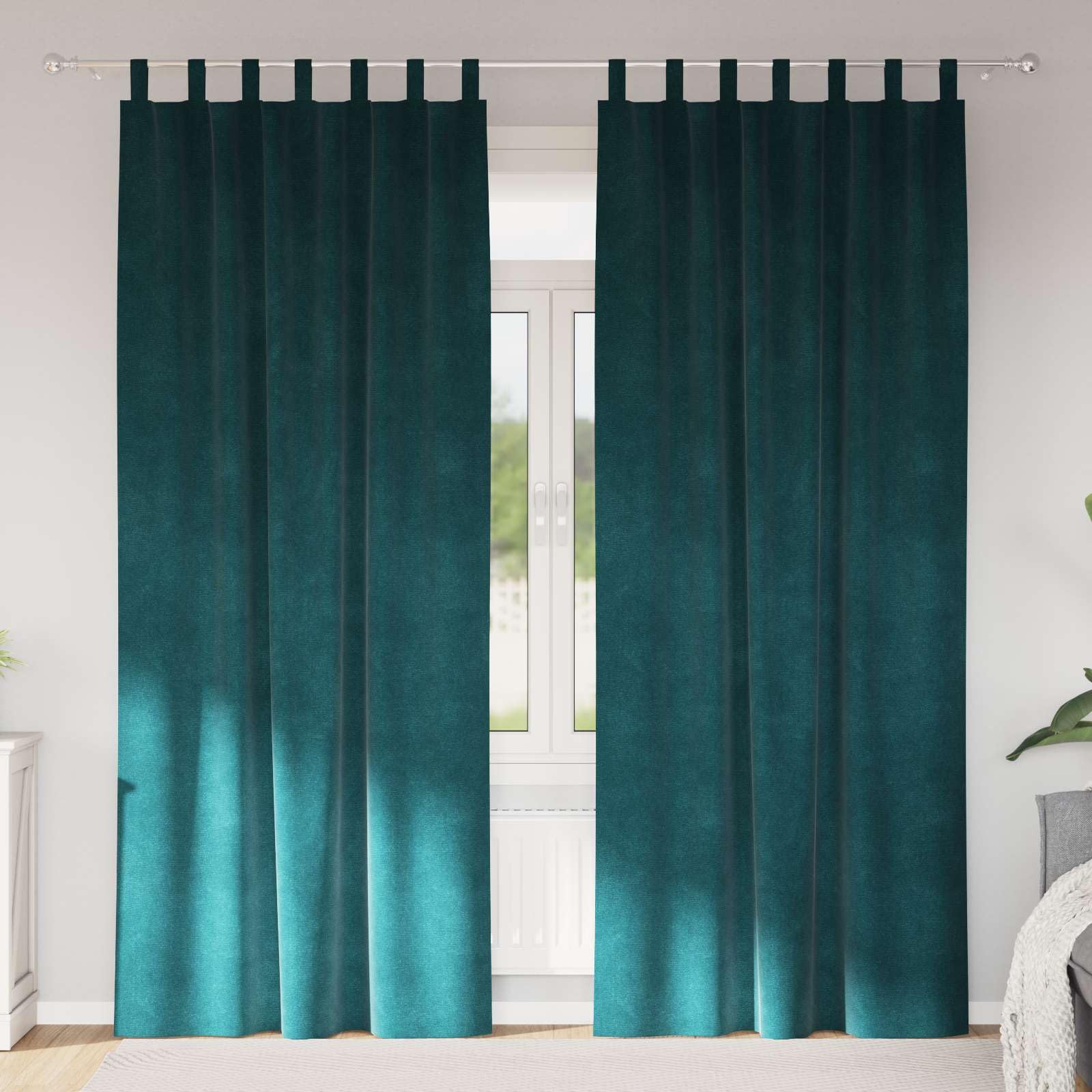 Cortinas opacas de terciopelo verde oscuro, 2 unidades, 140 x 245 cm, con trabillas de tela, cortinas opacas para salón, dormitorio, habitación infantil, protección visual ligera y protección
