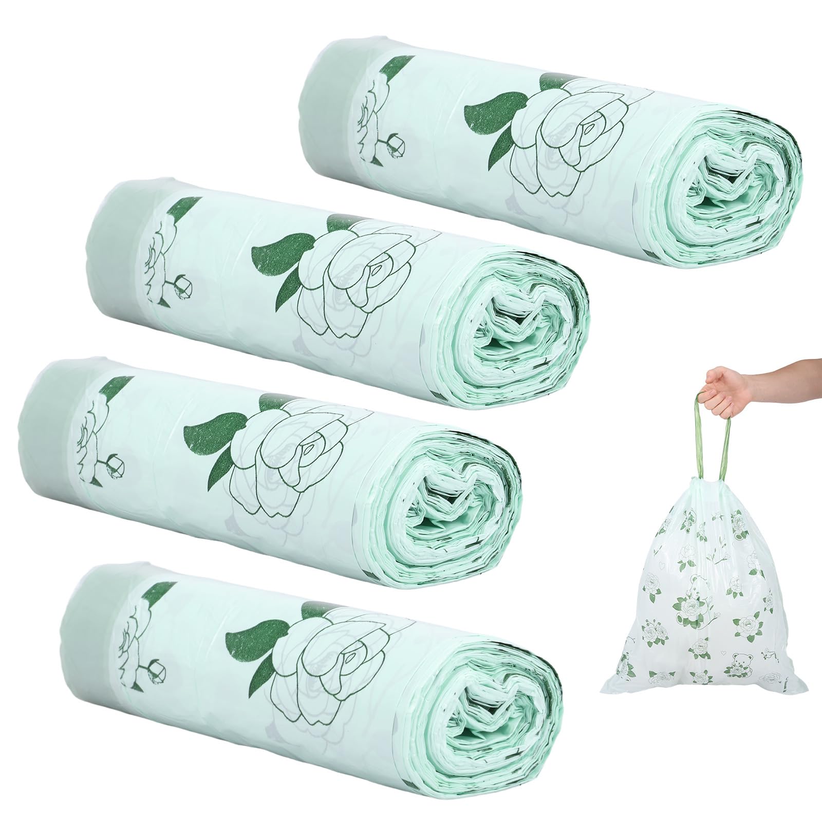 Cbwerbb Green 10L 60 Counts Bin Bags Small Bin Liners, Drawstring Trash Bag With Pull Tie,No-Tear Caddy Liner Pedal Garbage Bags For Bathroom, Toilet, Bedroom And Office