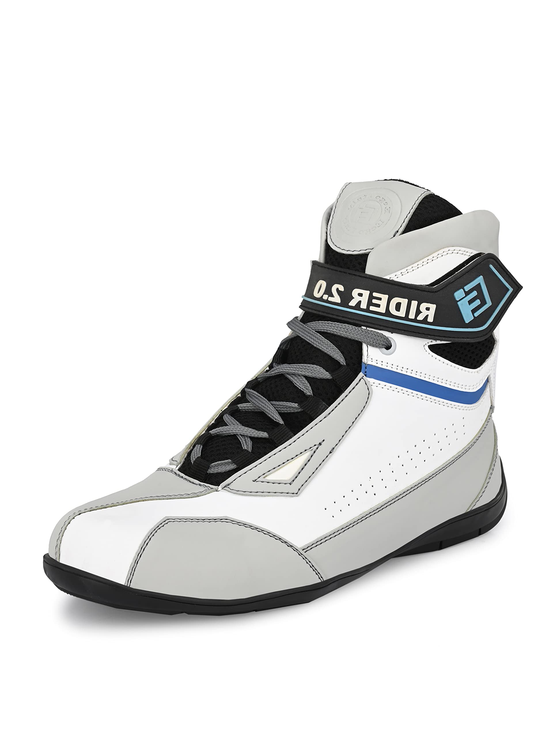 Eego ItalyEego Italy Men's Rider-2,Water Resistant Biker Boot/Motorcycle Riding Boot,Light Weight & Anti Slip Sole,Padded In Socks,3M Reflectors,Walkable With Shin And Ankle Protection_Rider-2-White-Grey-7