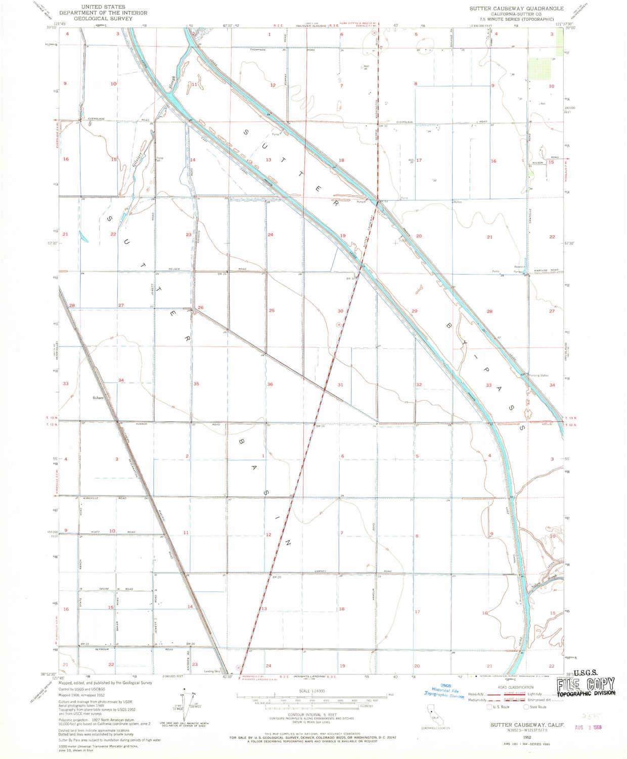 YellowMaps Sutter Causeway CA topo map, 1:24000 Scale, 7.5 X 7.5 Minute, Historical, 1952, 26.7 x 22.1 in - Tyvek