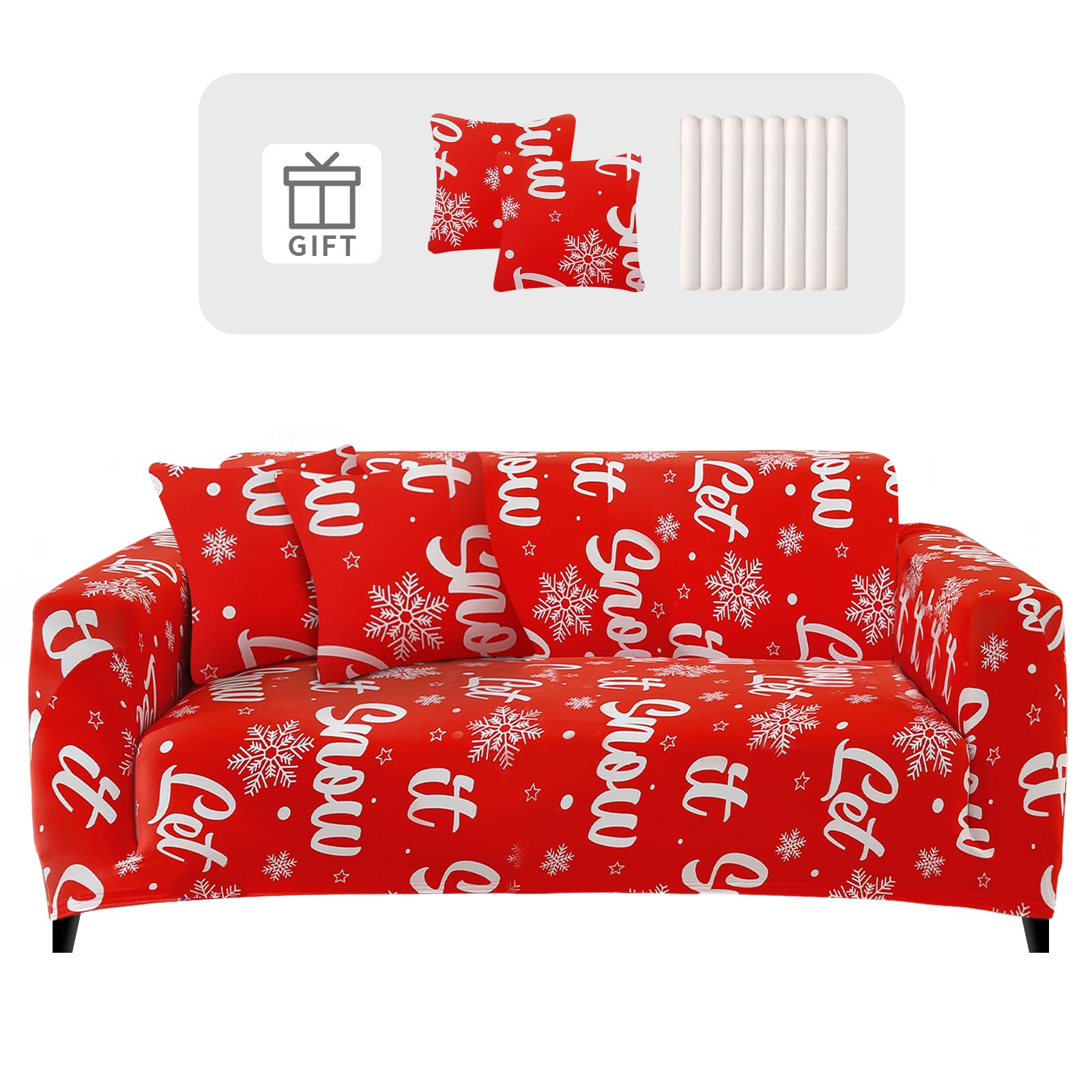 Lydevo Copridivano Elasticizzato Natale 3 Posti Fodere Copri Divano con Braccioli con 2 Copricuscini Moderno Copridivano Fantasia Universale Lavabile Divano Protector,Fiocchi Neve