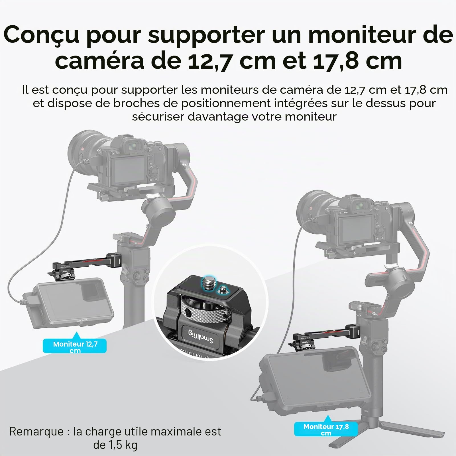 SMALLRIG Support de Moniteur pour DJI RS 2 / RSC 2 / RS 3 / RS 3 Pro/RS 3 Mini/RS 4 / RS 4 Pro/RS 4 Mini/RS 5, avec Pince NATO à Dégagement Rapide, Support de Cold Shoe, Anti-Torsion - 3026B