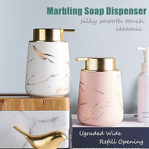 Miniatura 4 de Tmore Dispensador de jabón de cerámica de 13.5fl oz13.5 oz (13.5fl oz13.5 oz) botella de jabón de mármol para baño, dispensador de líquido