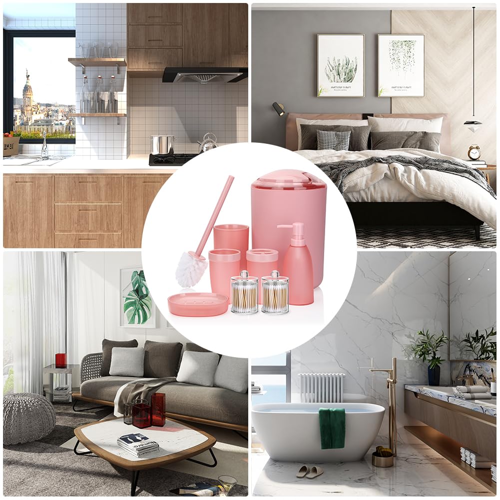 OTOSTAR Juego de Accesorios de baño de 8 Piezas, Juego de Accesorios de baño Rosa con Cubo de Basura, dispensador de jabón, Soporte para Cepillo de Dientes, Vaso, jabonera, Soporte para Cepillo de
