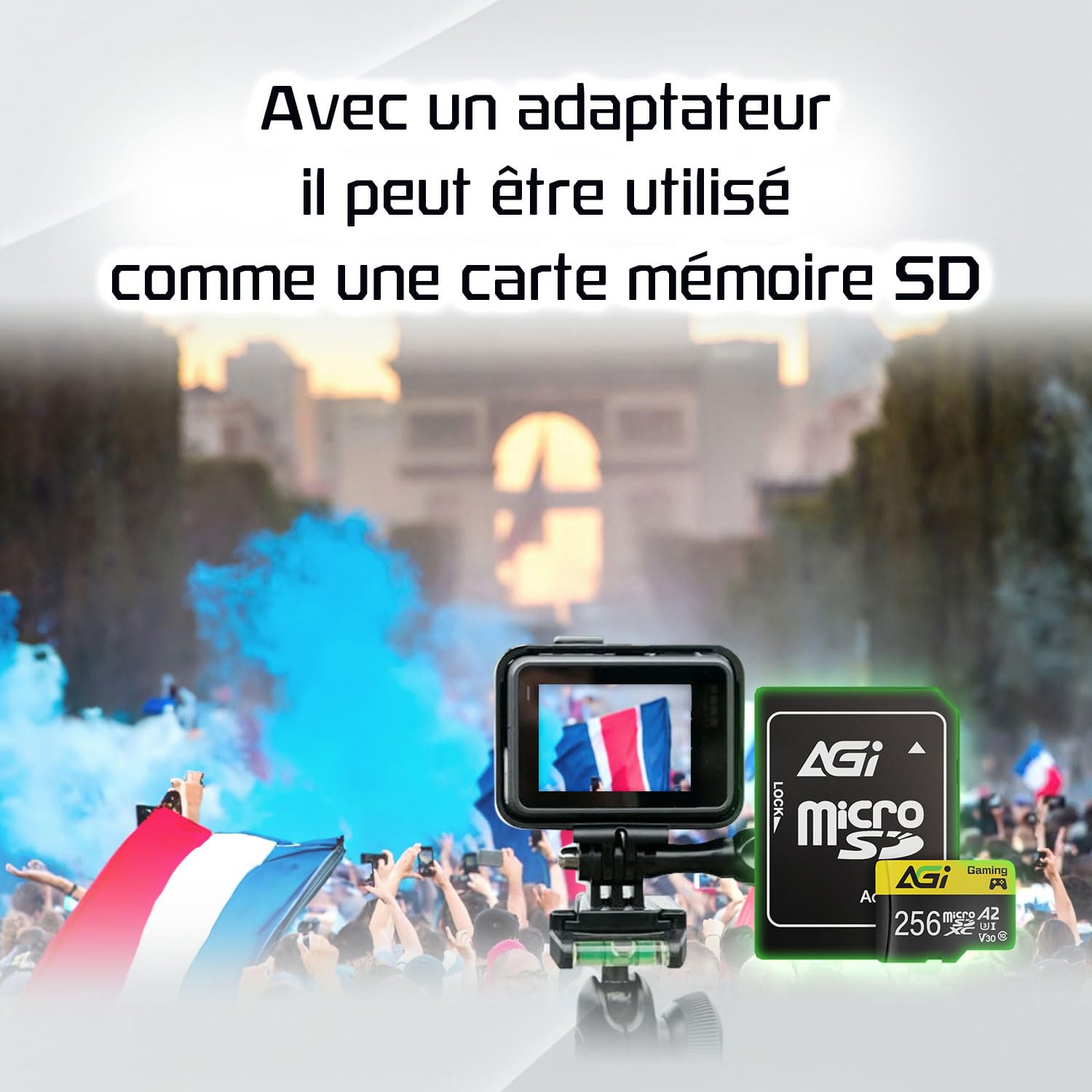 AGI TF138 256 Go Carte Mémoire MicroSDXC UHS-I U3 V30 A2 avec Adaptateur | Vitesse 100Mo/s, classe 10. Idéal pour smartphone, caméra, enregistrement vidéo 4K, Compatible avec Switch