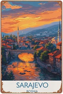 Vintage Metal Signs Sarajevo Travel Poster Bosnia Poster Wall Art Sign For Room Office Coffee Bar Decor 8x12 inches