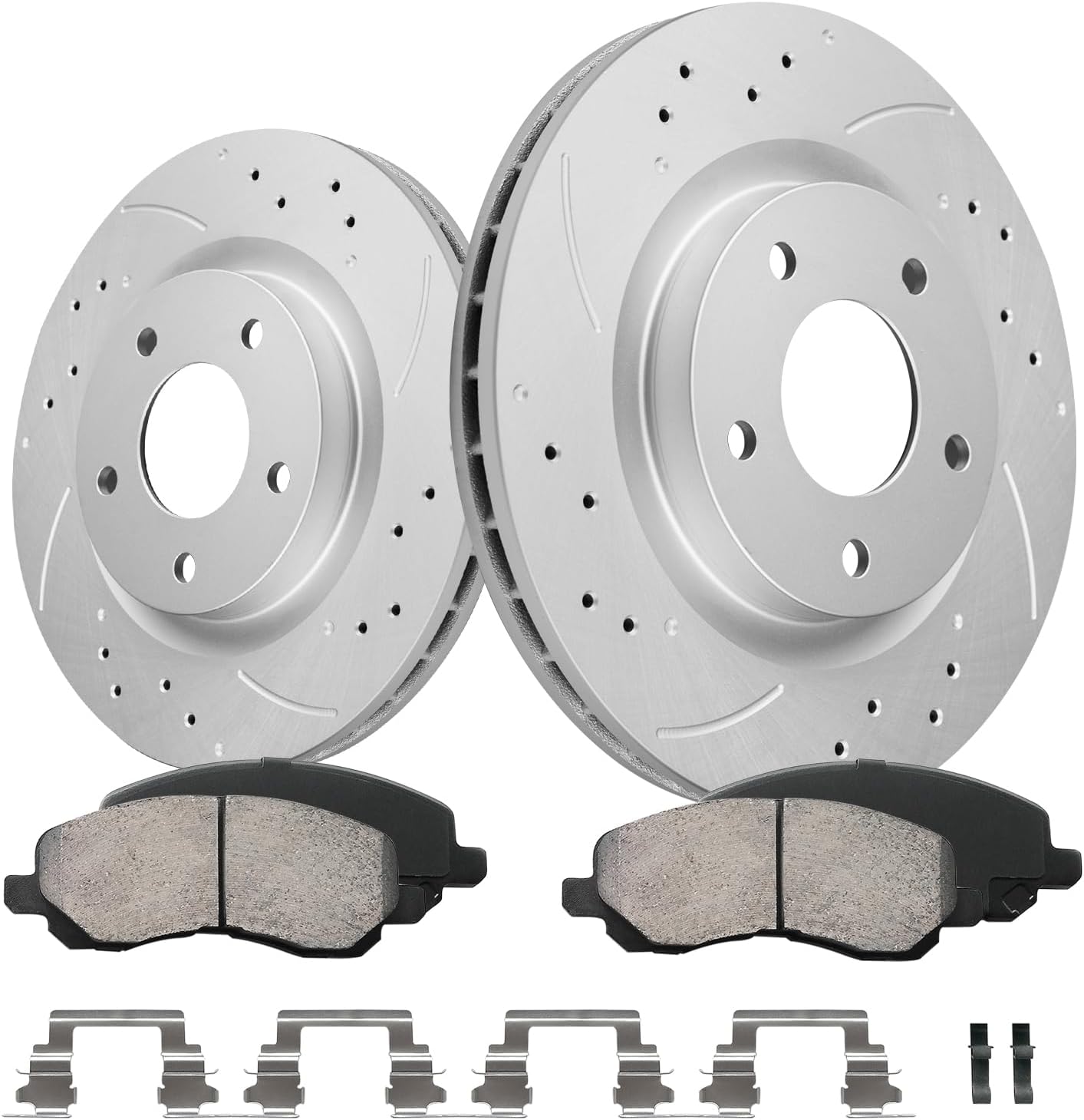 Anpulsero Front Automotive Replacement Brake Kit, Drilled Slotted Brake Rotors Brake Pads Compatible with 2007-2017 Jeep Patriot/Compass, 2011-2023 Mits- Outlander Sport| Geomet Coated|294mm(11.6in)