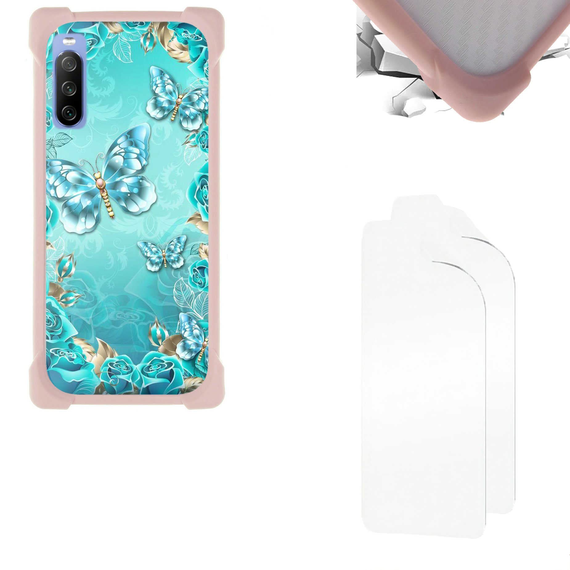 Oujietong Case Compatible For Sony Xperia 10 III Phone Case Cover + Film Soft TPU Screen Protector PC Backplane Soft Frame KB-YHD