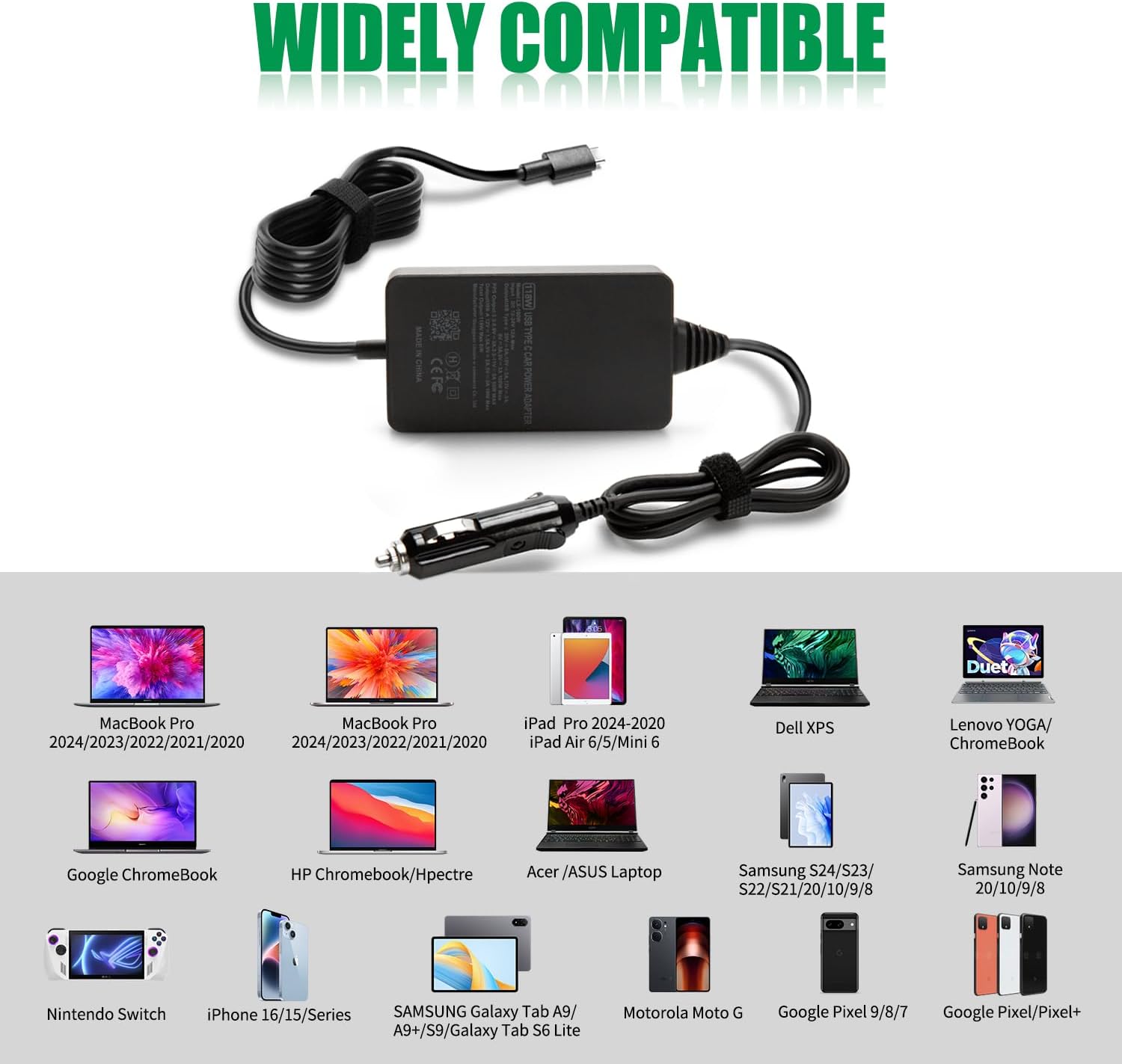 HSXIRQA 12V/24V 100W Car Laptop Charger USB C for Lenovo Thinkpad MacBook HP Dell Acer Asus,Google,MSI, LG, Samsung,Huawei,Surface pro 9 8, Razer, Chromebook, ROG Ally, Steam Deck All Type-C Devices - Image 8